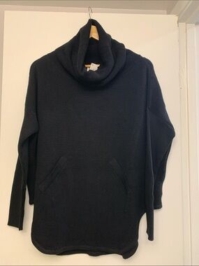 PLANET by LAUREN G NWT waffle cotton cowlneck sweater black .